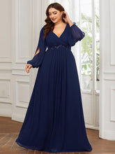 Plus Size Navy Blue A-Line Chiffon Formal Dress #color_Navy Blue